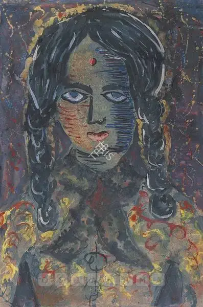 Sailoz Mookherjea (Artist), Portrait Of A Girl, 1951, Painting
