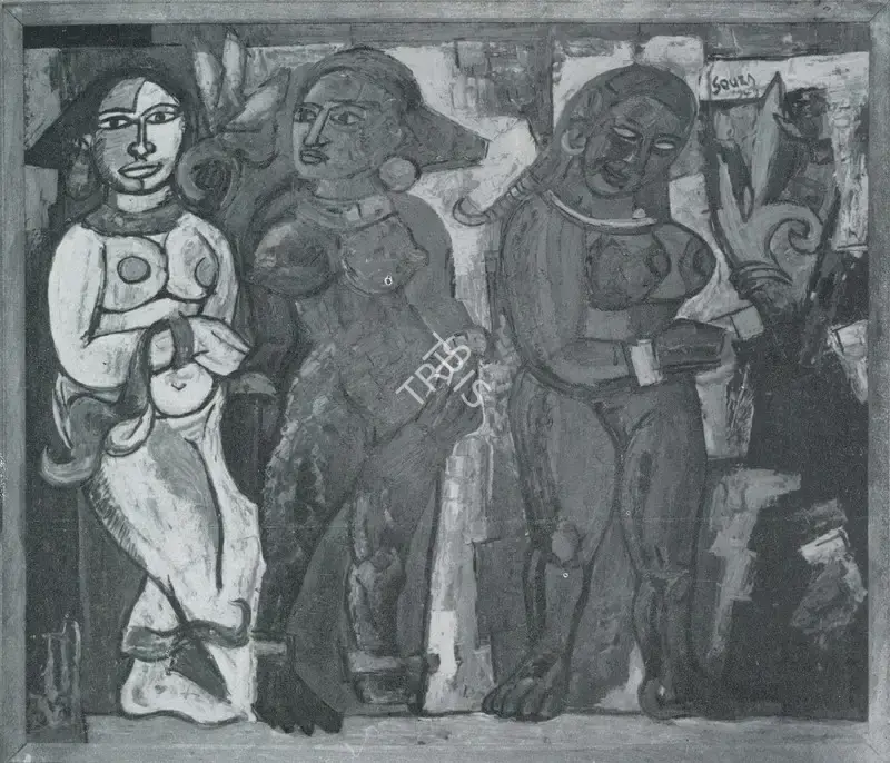 F.N. Souza (Artist), Three Young Women, 1949, Painting