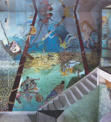 Khakhar, Bhupen P. (Artist ). Glass Painting by Bhupen Khakhar, 
Vivan Sundaram, Nalini Malini at the residence of Czaee and Suketu Shah. Glass Painting, 1987 | Bhupen Khakhar , 1998 | Graphic Art | FineArts | 00149854
