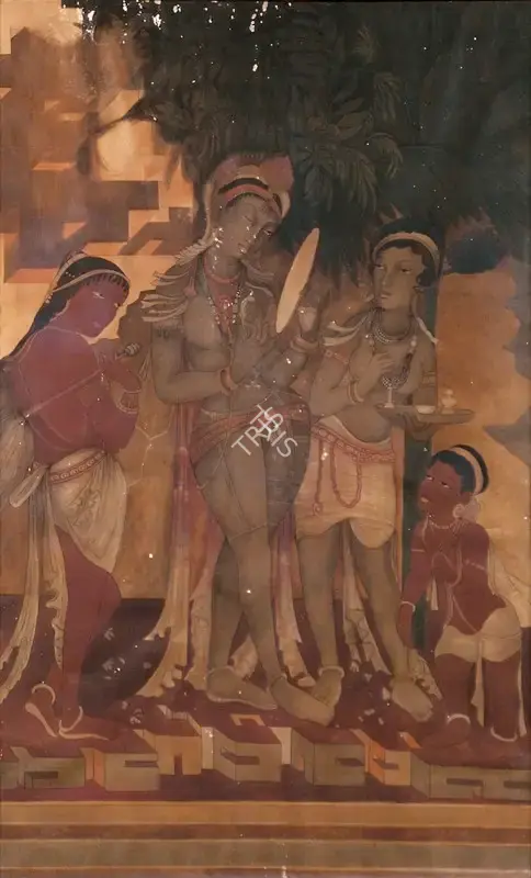 Unknown (After Ajanta) (Artist), Jewelled Princess with Maidens, Cave No. XVII, 1926, Painting