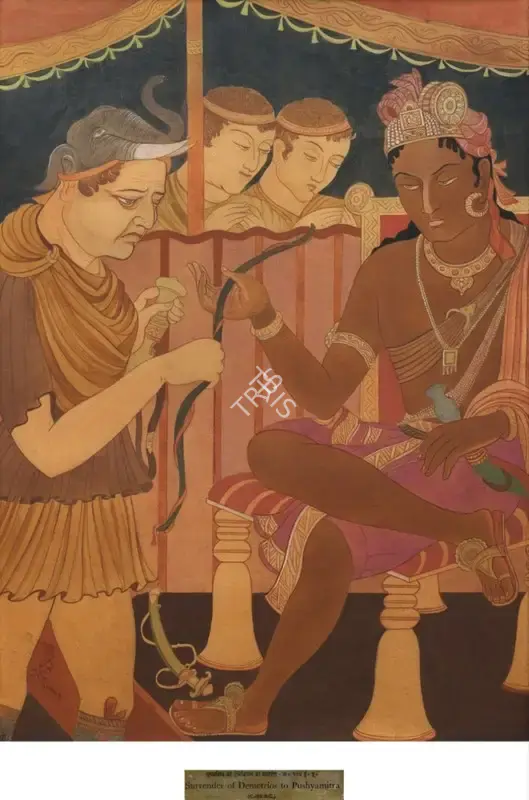 A.K. Haldar (Artist), Surrender of Demetrius to the Sunga King Pushyamitra, 1953, Painting