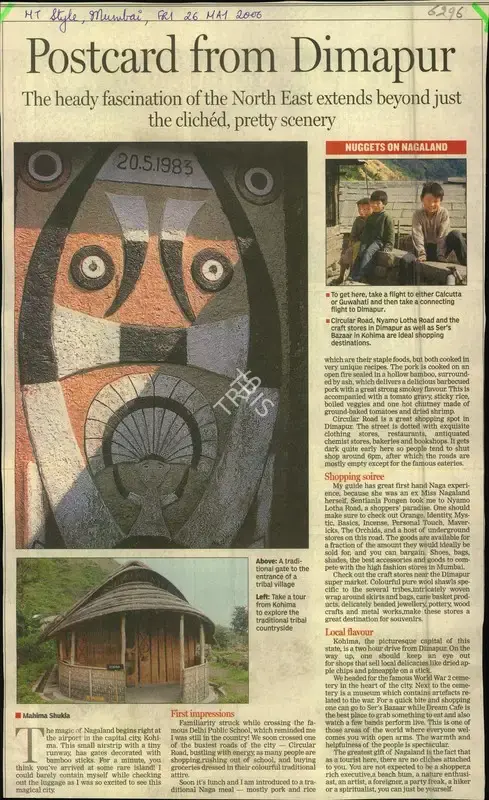Mahima Shukla (Reporter), Postcard from Dimapur, 2006, Newspaper Clipping