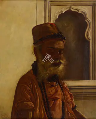 Pestonji Bomanji (Artist), A Head of a Gosain, 1877, Painting