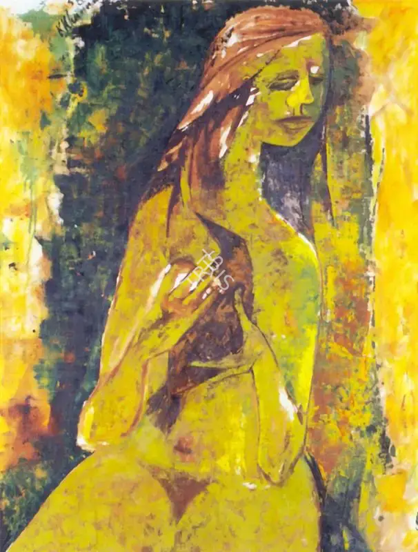 Krishen Khanna (Artist), Woman with Bird, 1958, Painting