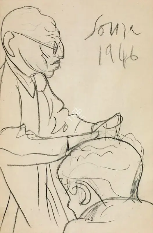 F.N. Souza (Artist), Untitled (Mahatma Gandhi), 1946, Drawing