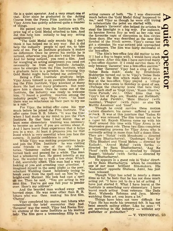 V. Venugopal (Interviewer), A Quiet Operator, 1976, Conversation