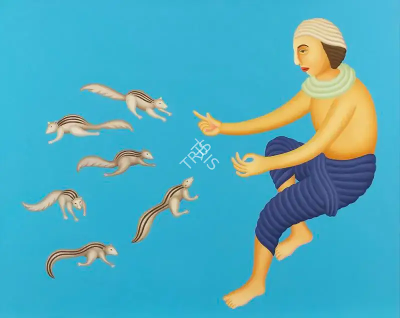 Bawa, Manjit (Artist). Untitled (Man with squirrels), 1992 | Painting, 2020 · Bonhams