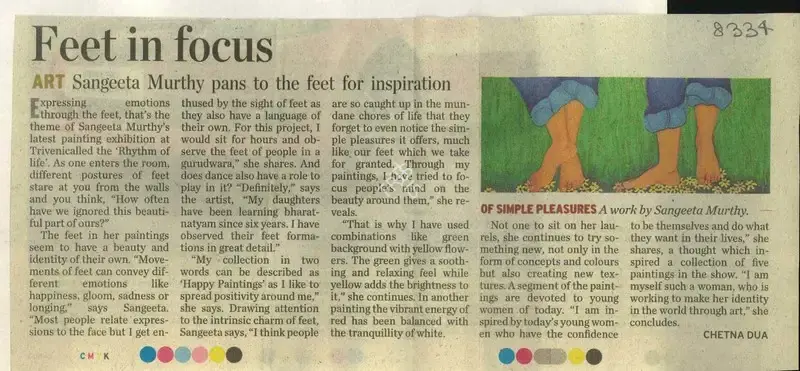 Chetna Dua (Reporter), Feet in Focus, 2009, Newspaper Clipping