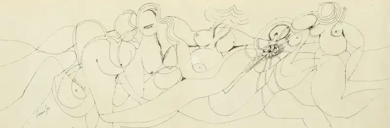 Avinash Chandra (Artist), Untitled (Figures), 1963, Drawing