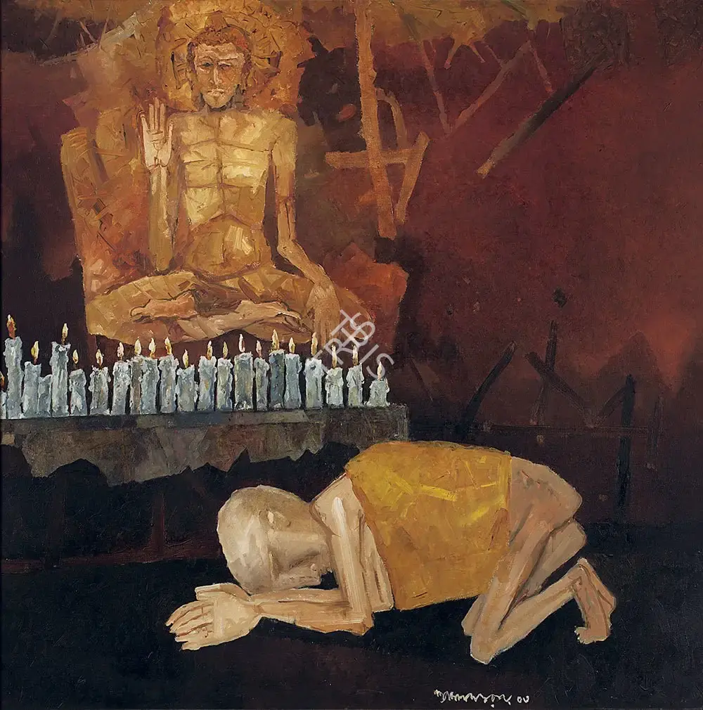 Ray, Shyamal Dutta (Artist). Untitled (Worshipper), 2003 | Painting, AG.Mum/21.12.17, 2017 · Asta Guru