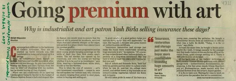 Abhijit Majumder (Reporter), Going Premium with Art, 2007, Newspaper Clipping
