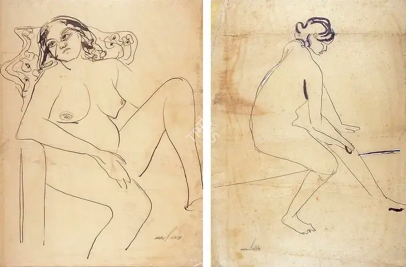 Gopal Ghose (Artist), Study For Nude, 1954, Drawing