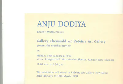 Anju Dodiya (Artist), Anju Dodiya, 1999, Solo Exhibition Invitation