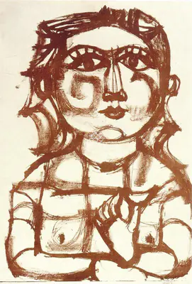 K.G. Subramanyan (Artist), Girl, 1958, Graphic Art