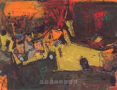 S.H. Raza (Artist), Eglise Jaune, 1956, Painting