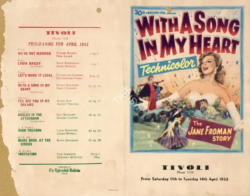 Walter Lang (Director), With a Song in My Heart, 1952, Handbill