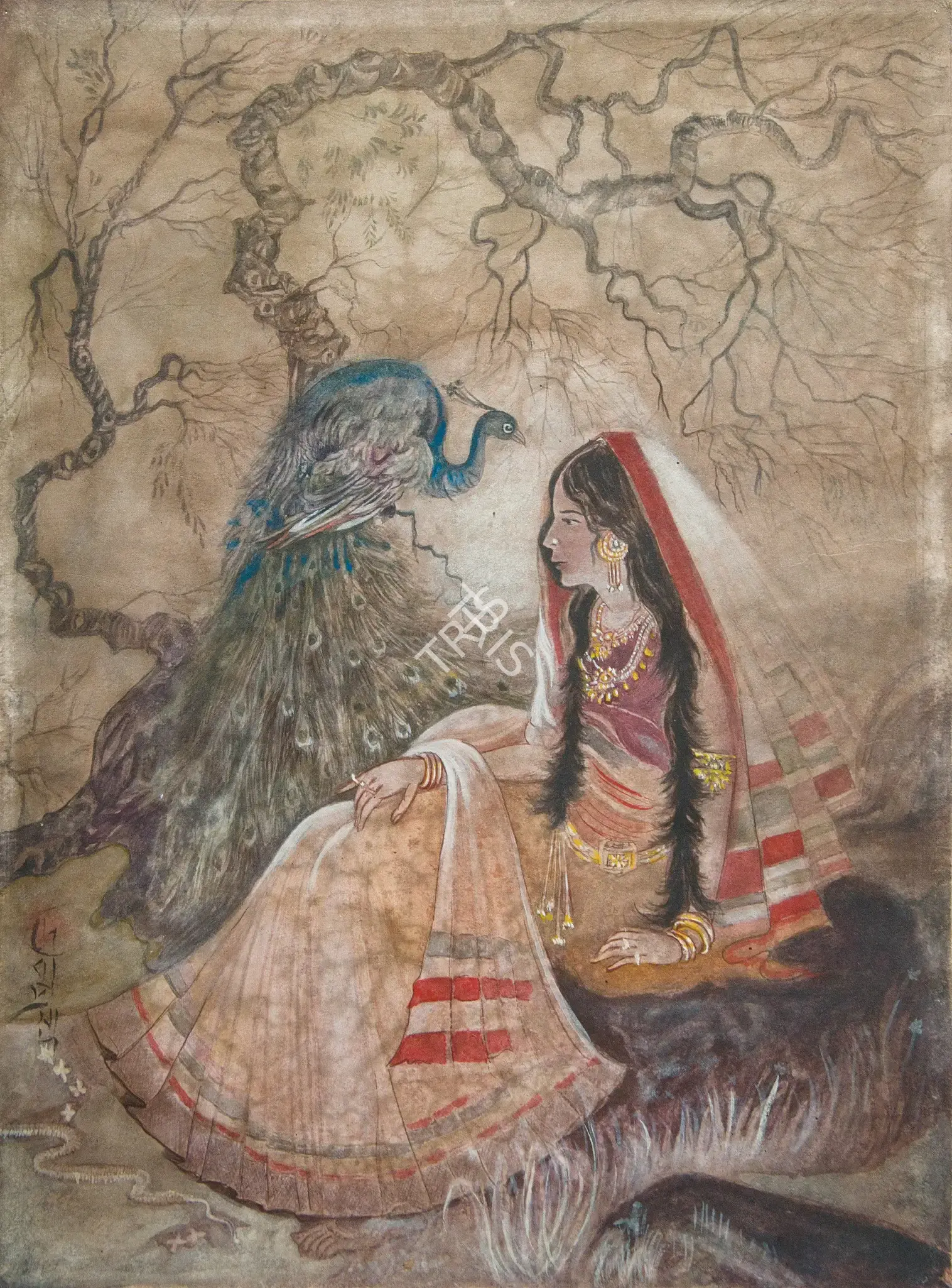 Roy Chowdhury, D.P. (Artist). Princess In Forest, n.d. | Painting, Os.Mum/13.04.13, 2013 · Osian's