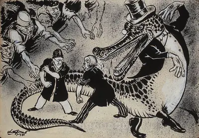 Chittaprosad (Artist), Unity Of Partition: Maulana Azad Versus Jinnah, 1946, Painting