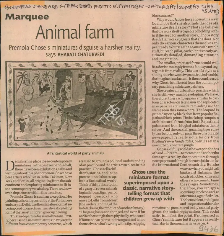 Bharati Chaturvedi (Writer), Animal Farm, 2003, Newspaper Clipping