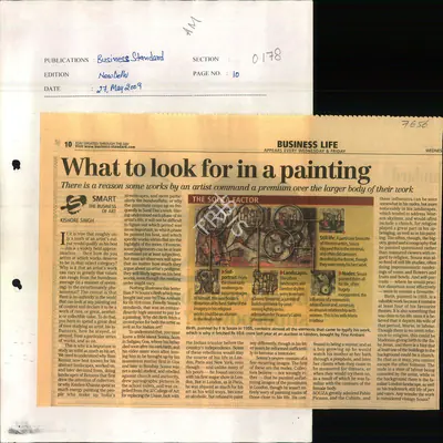 Kishore Singh (Reporter), What to Look for in a Painting, 2009, Newspaper Clipping