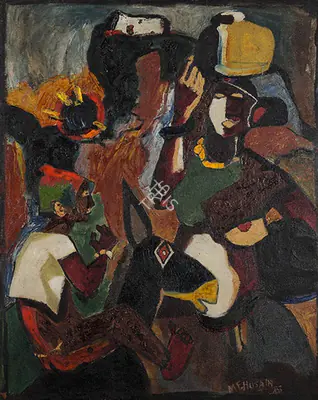 M.F. Husain (Artist), Untitled (Village Scene), 1950, Painting