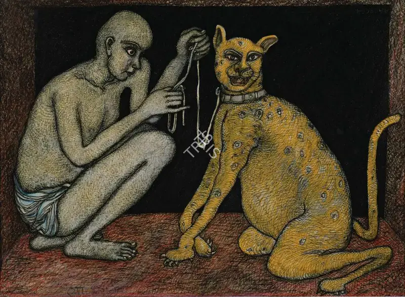 Jogen Chowdhury (Artist), His Masters Leopard, 1988, Drawing