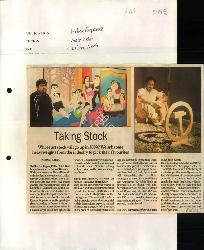 Vandana Kalra (Reporter), Taking Stock, 2009, Newspaper Clipping