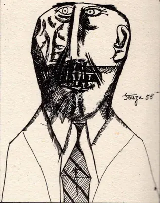 F.N. Souza (Artist), Six Gentleman of our Times, 1955, Drawing