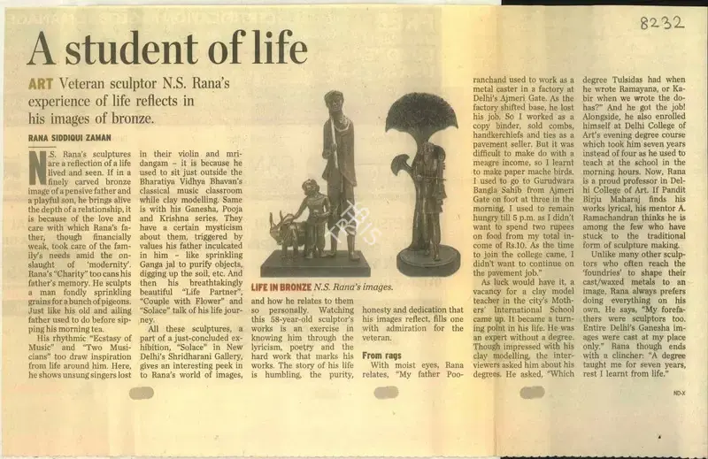 Rana Siddiqui Zaman (Reporter), A Student of Life, 2009, Newspaper Clipping