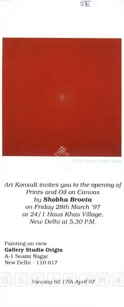 Shobha Broota (Artist), Shobha Broota, 1997, Solo Exhibition Invitation