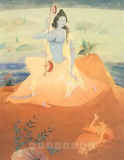 M.A.R. Chughtai (Artist), Ragni Holding A Vina With Deer, Painting