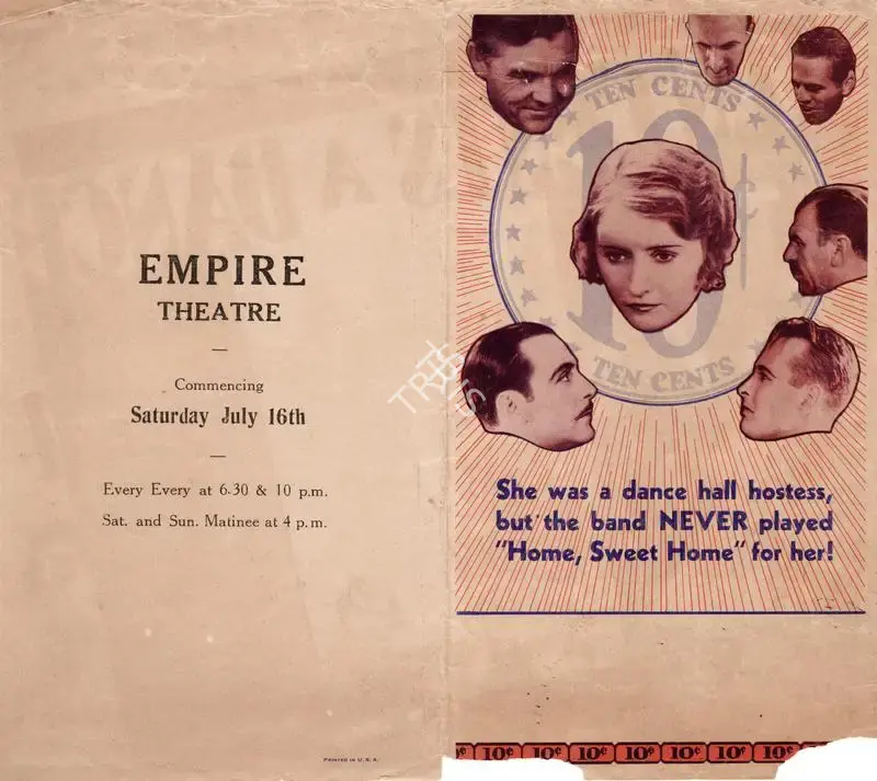 Lionel Barrymore (Director), Ten Cents a Dance, 1931, Handbill