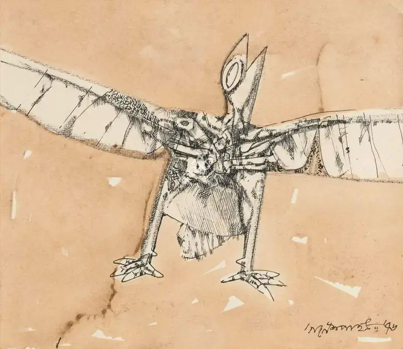 Ganesh Pyne (Artist), The Bird, 1976, Painting