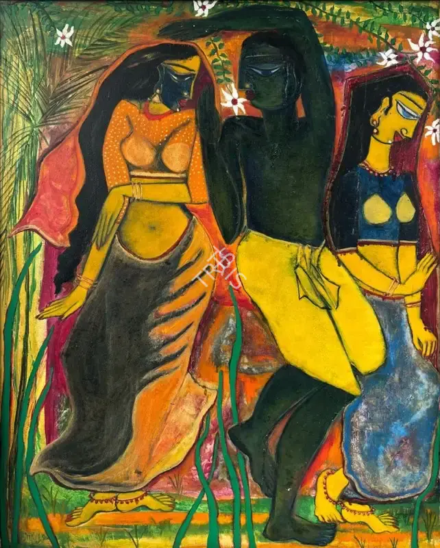 Uma Gautam (Artist), Untitled (Village Women and A Man), 2005, Painting