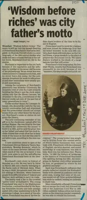 Anjali Joseph (Reporter), Wisdom before riches' was city father's motto, 2006, Newspaper Clipping