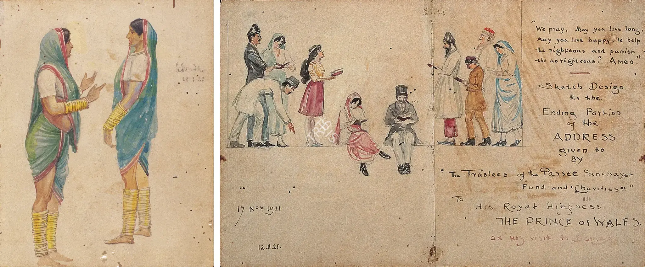 M.V. Dhurandhar (Artist), Maharastrian Women (Double-Sided), 1920, Painting