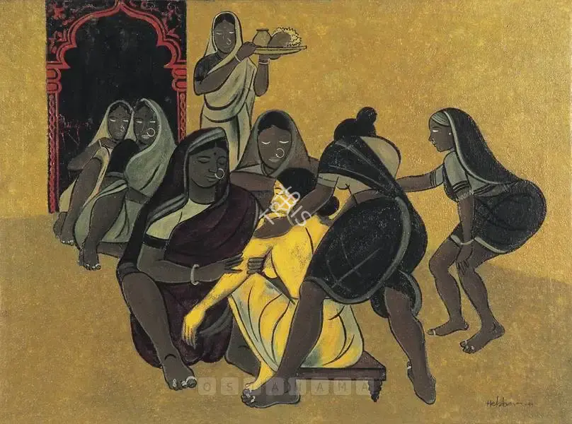 K.K. Hebbar (Artist), Bride's Toilette, 1944, Painting