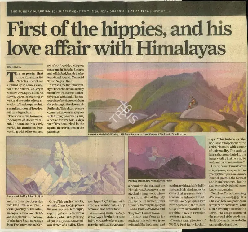 Kota Neelima (Reporter), First of the Hippies, and his Love Affair with Himalayas, 2010, Newspaper Clipping