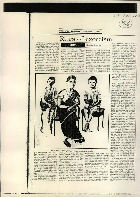 Kamala Kapoor (Reporter), Rites of Exorcism, 1986, Newspaper Clipping