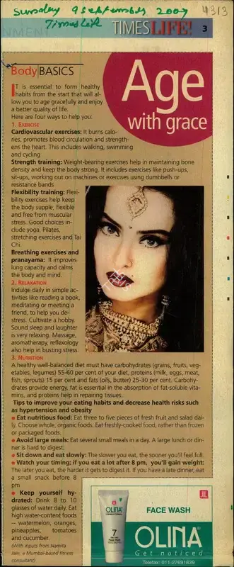 Namita Jain (Reporter), Age with Grace, 2007, Newspaper Clipping