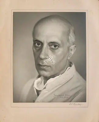 R.R. Bharadwaj (Artist), Portrait Of Jawaharlal Nehru, 1952, Graphic Art