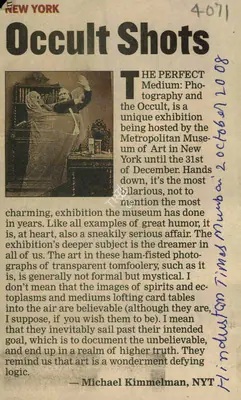 Michael Kimmelman (Reporter), Occult Shots, 2008, Newspaper Clipping