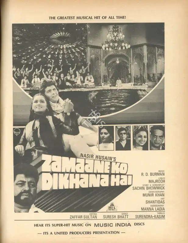 Nasir Husain (Producer), Zamaane Ko Dikhana Hai, 1981, Advertisement