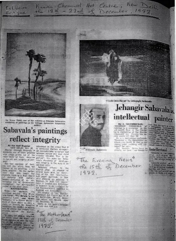S. Sakthi Kumar (Writer), Jehangir Sabavala is intellectual painter, 1972, Newspaper Clipping