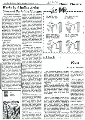 Mildred Wallace (Writer), Works by 4 Indian Artists Shown At Berkshire Museum, 1971, Newspaper clipping