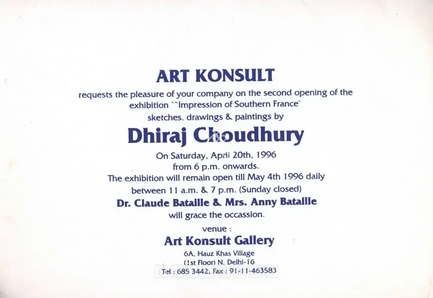 Dhiraj Choudhury (Artist), Impression of Southern France, 1996, Solo Exhibition Invitation