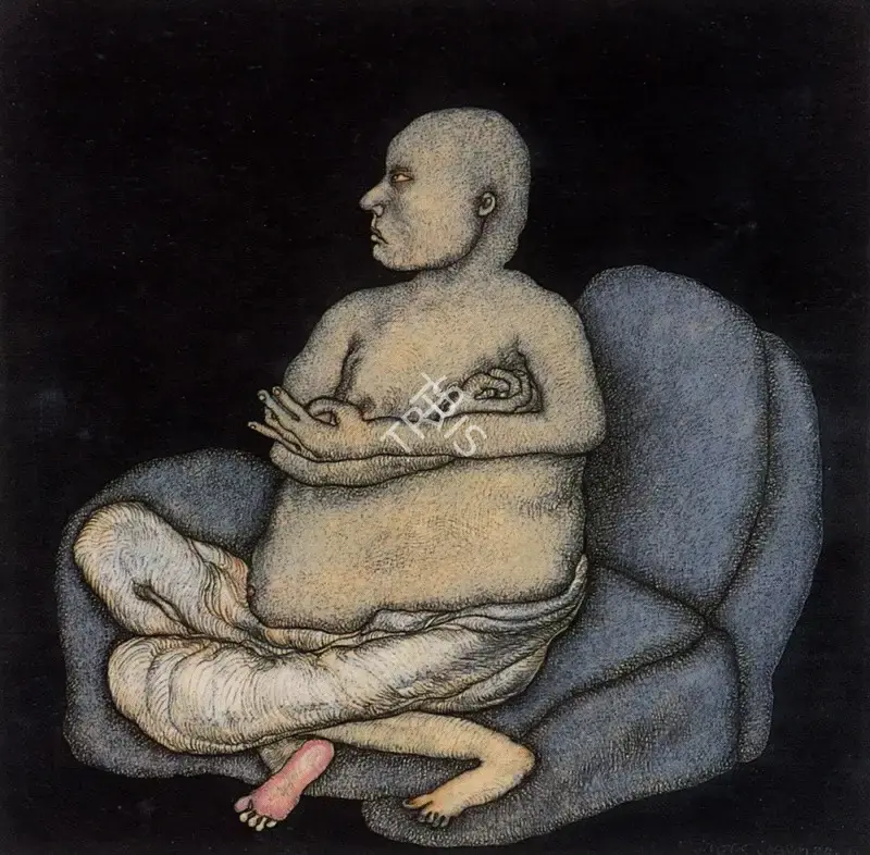 Chowdhury, Jogen (Artist). Man Sitting on a Sofa, 1980-1981 | Drawing, So.NeY/12.06.95, 1981