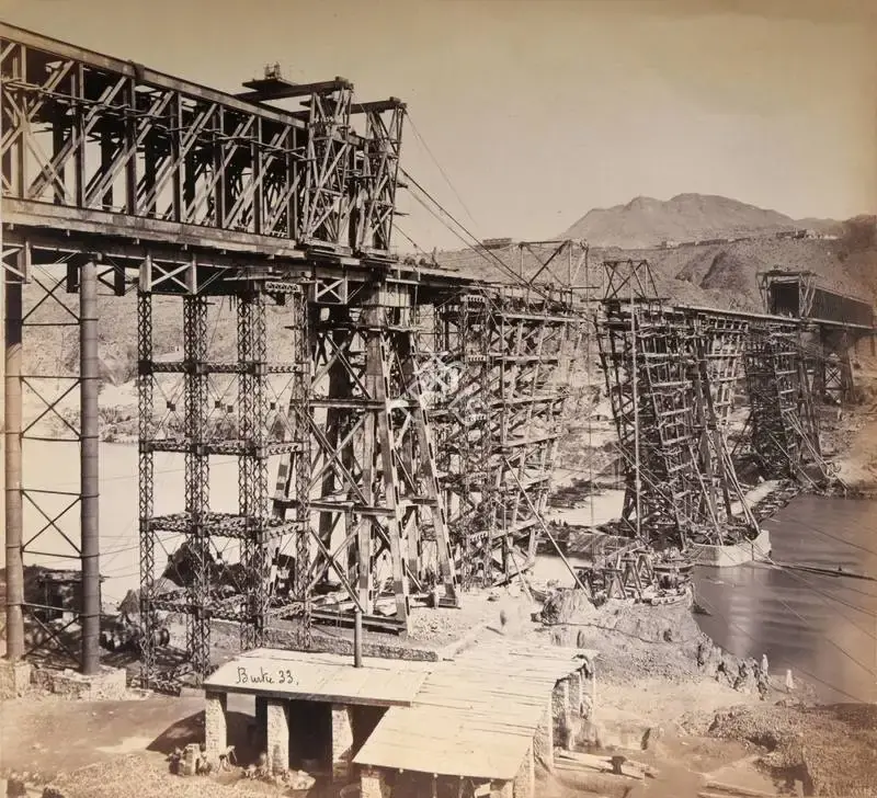 John Burke (Photographer), Construction of Railway Bridge, Antiquarian Photograph