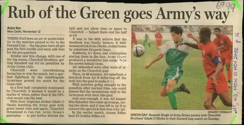 Arjun Sen (Reporter), Rub of the Green goes Army's way, 2006, Newspaper Clipping