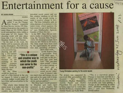 Asra Khan (Reporter), Entertainment for a Cause, 2008, Newspaper Clipping